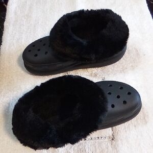 CROCS Black Furry Clogs with Open Back